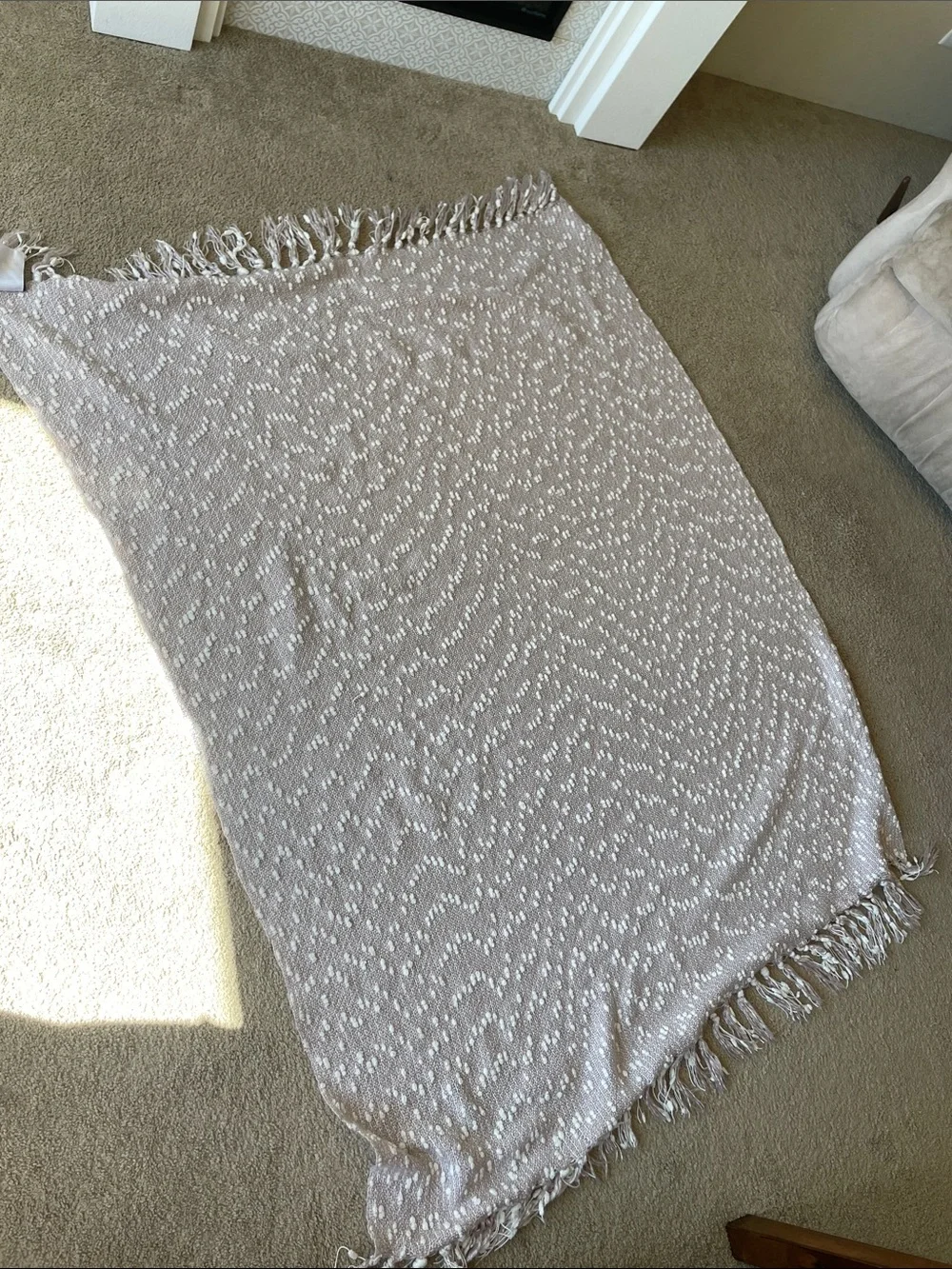Christian Siriano Light Blush & White Chenille Throw with Fringe 58”x49” Hygge